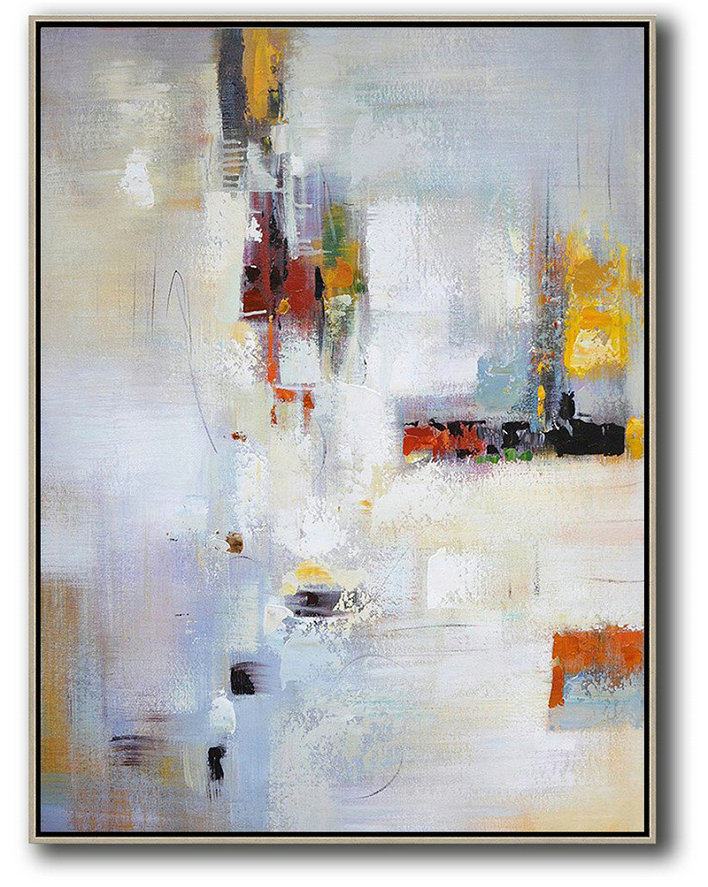 Large Abstract Art,Vertical Palette Knife Contemporary Art,Custom Canvas Wall Art,Purplish Grey,White,Red,Yellow,Brown.etc